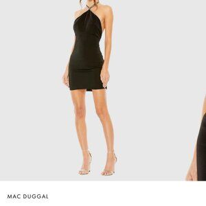 Mac Duggal Rhinestone Detailed Low Back Halter Mini Dress